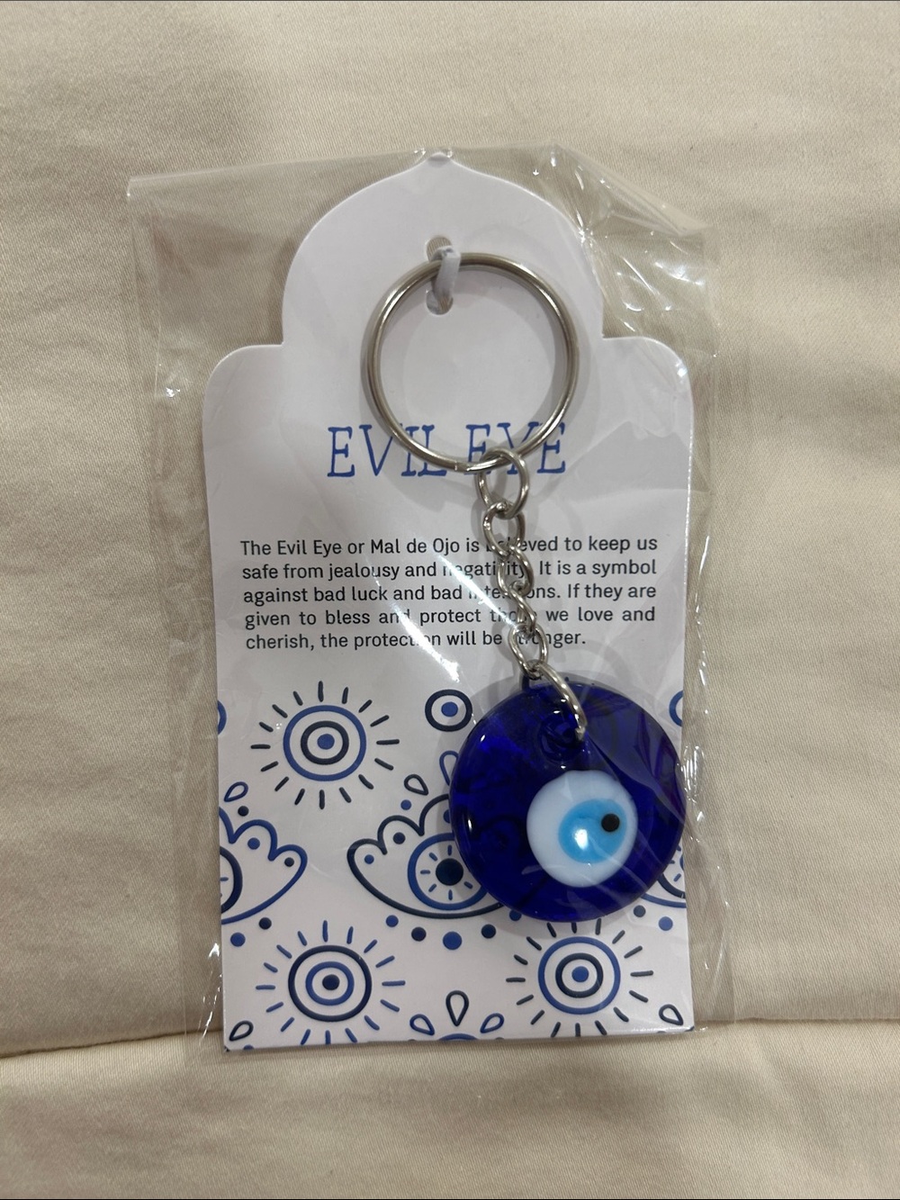 Evil Eye Blue Glass Keychain by
